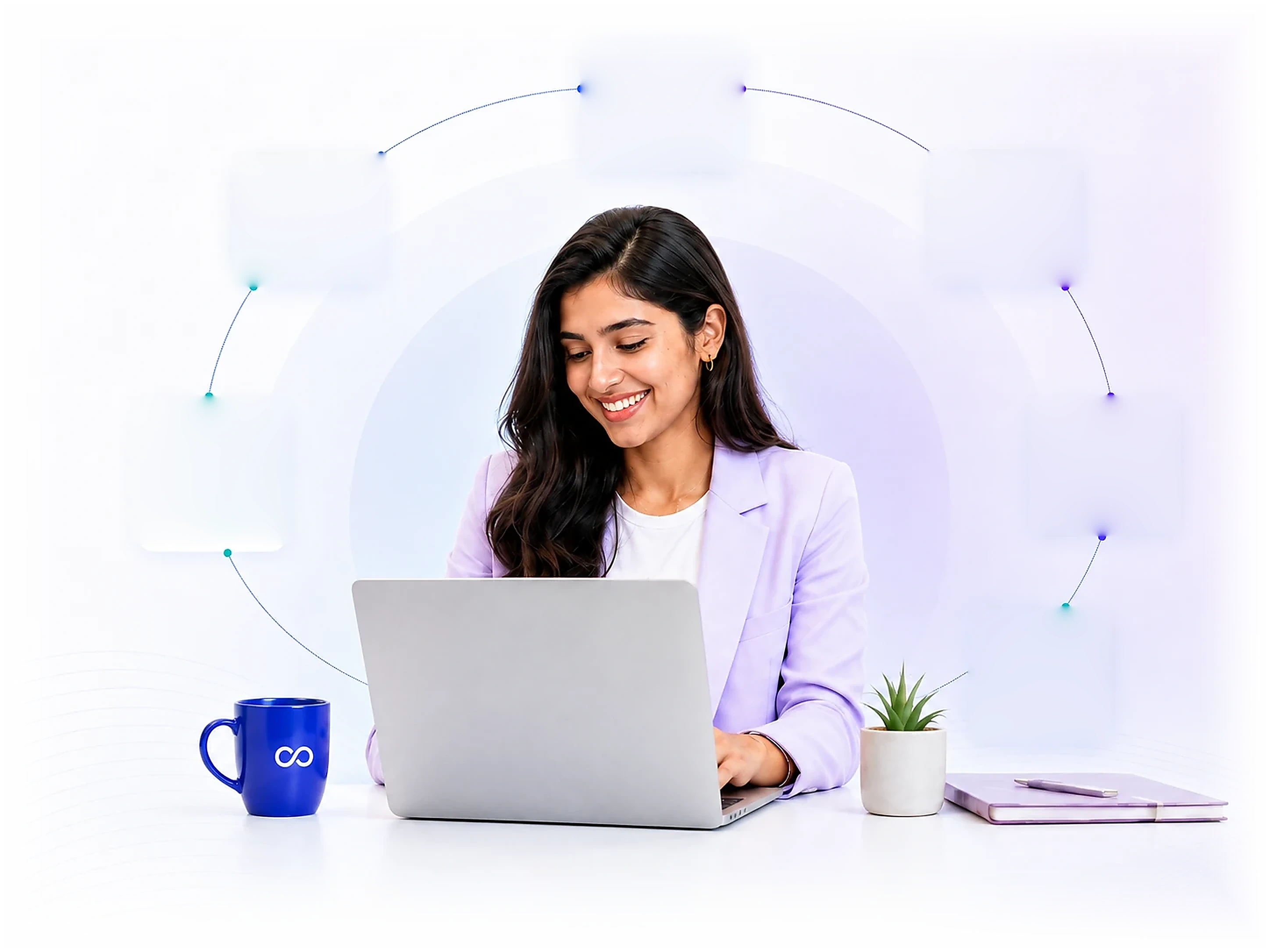 A student working at a laptop on a Board Infinity programme